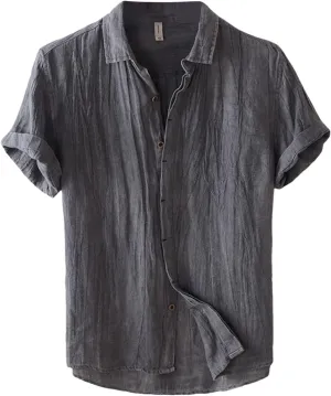Men's Linen Shirts Short Sleeve Casual Shirts for Men Button Down Quick Dry Lightweight Vintage Summer Beach Tee