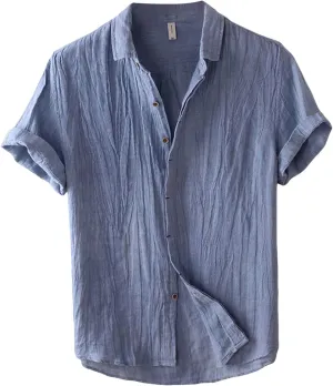 Men's Linen Shirts Short Sleeve Casual Shirts for Men Button Down Quick Dry Lightweight Vintage Summer Beach Tee