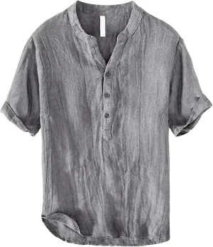 Men's Linen Shirts Short Sleeve Casual Shirts for Men Button Down Quick Dry Lightweight Vintage Summer Beach Tee