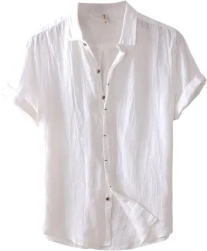 Men's Linen Shirts Short Sleeve Casual Shirts for Men Button Down Quick Dry Lightweight Vintage Summer Beach Tee