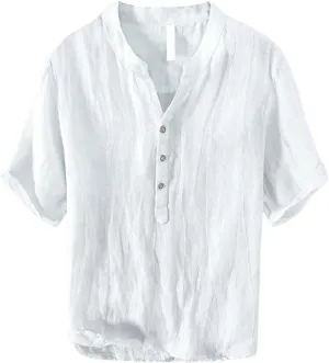 Men's Linen Shirts Short Sleeve Casual Shirts for Men Button Down Quick Dry Lightweight Vintage Summer Beach Tee