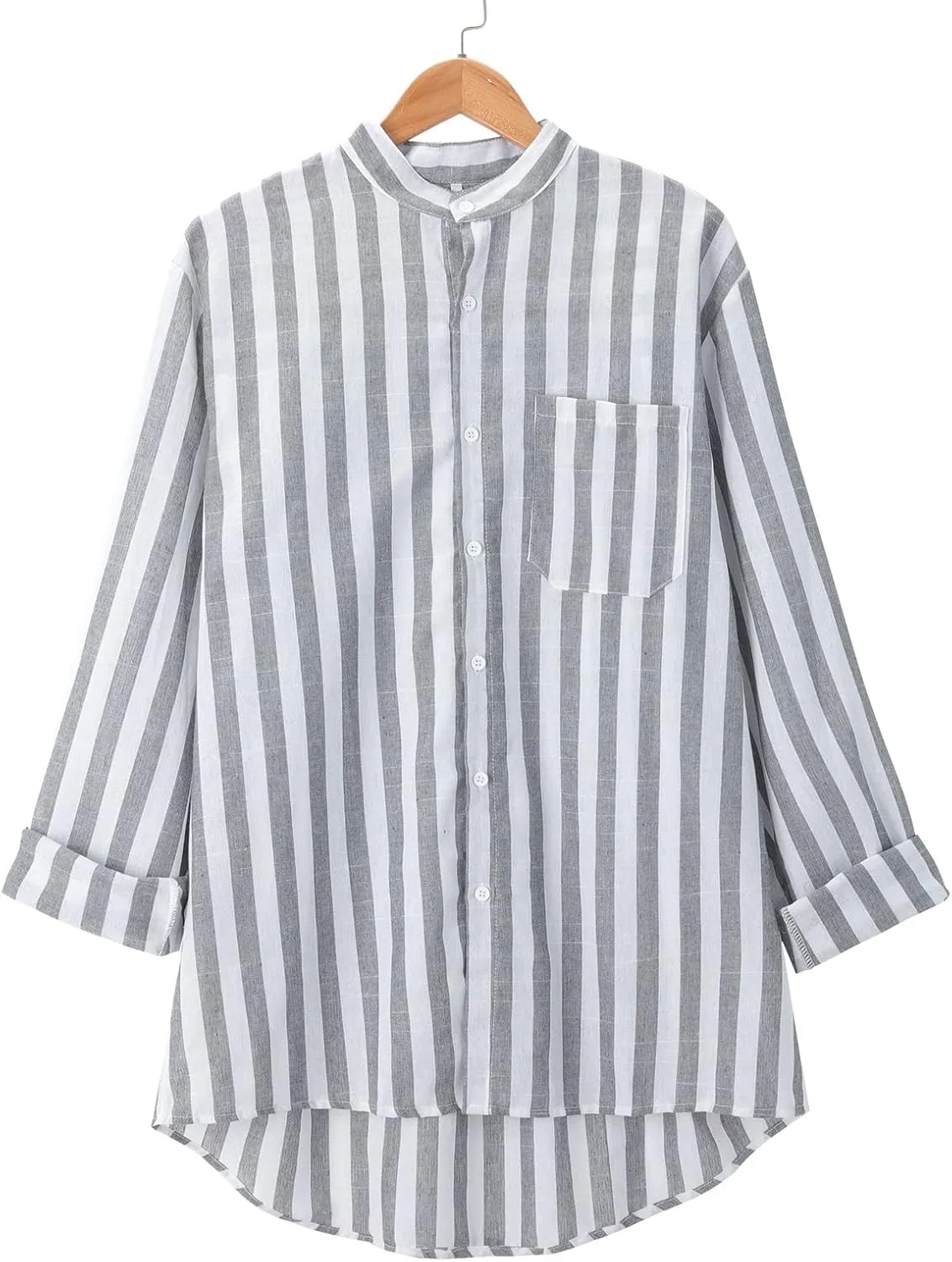 Men's Linen Shirts Summer Short Sleeve Striped Dress Shirt Vintage Loose Breathable Beach Hawaiian Top with Pockets