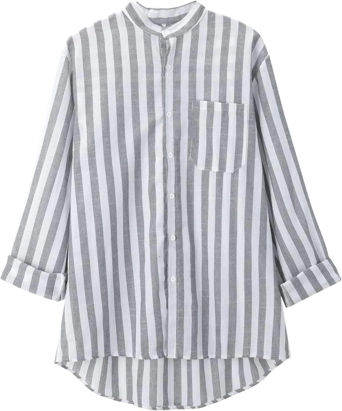 Men's Linen Shirts Summer Short Sleeve Striped Dress Shirt Vintage Loose Breathable Beach Hawaiian Top with Pockets