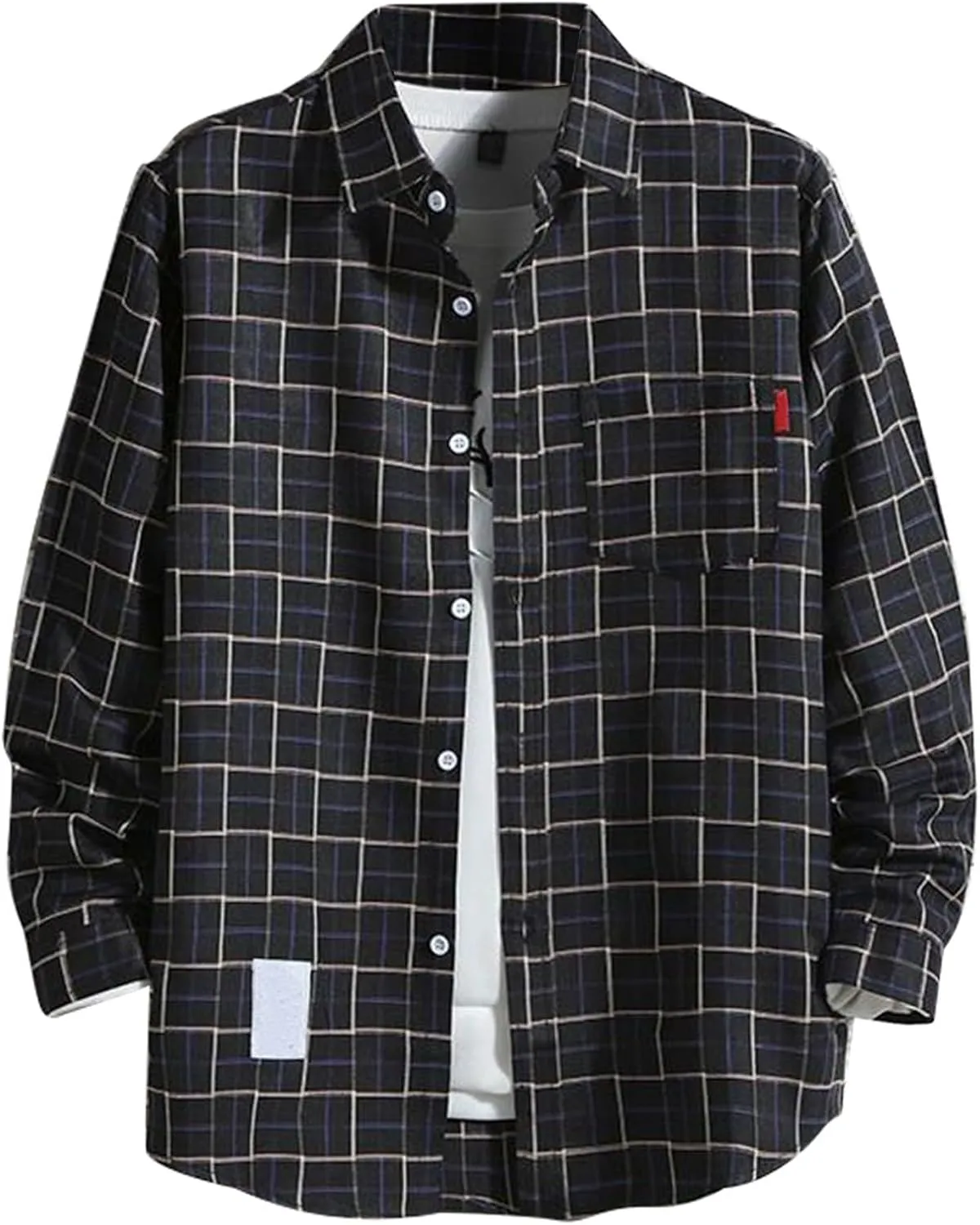 Mens Long Sleeve Button Down Shirts Casual Stylish Shirts Plaid Western Shirt Spring Outfits with Pocket