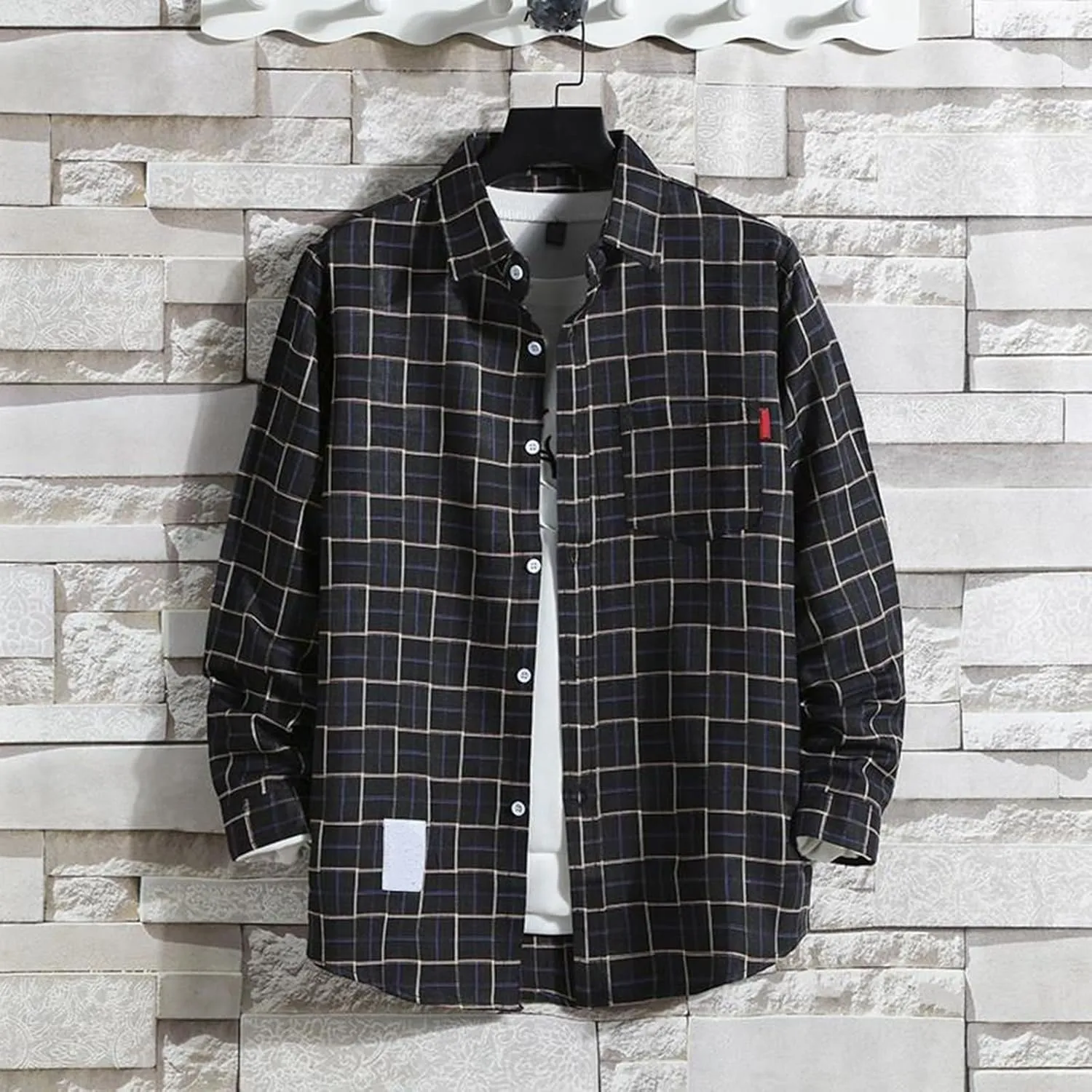 Mens Long Sleeve Button Down Shirts Casual Stylish Shirts Plaid Western Shirt Spring Outfits with Pocket