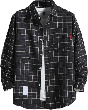 Mens Long Sleeve Button Down Shirts Casual Stylish Shirts Plaid Western Shirt Spring Outfits with Pocket