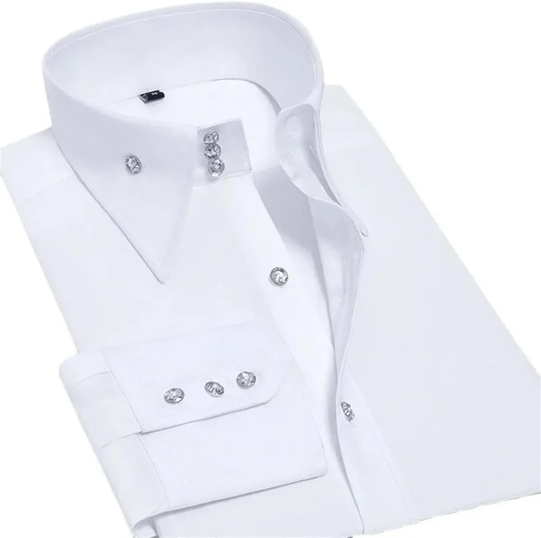 Men's Long Sleeve Crystal Button Shirt Elastic Business Slim Fit Men's Shirt