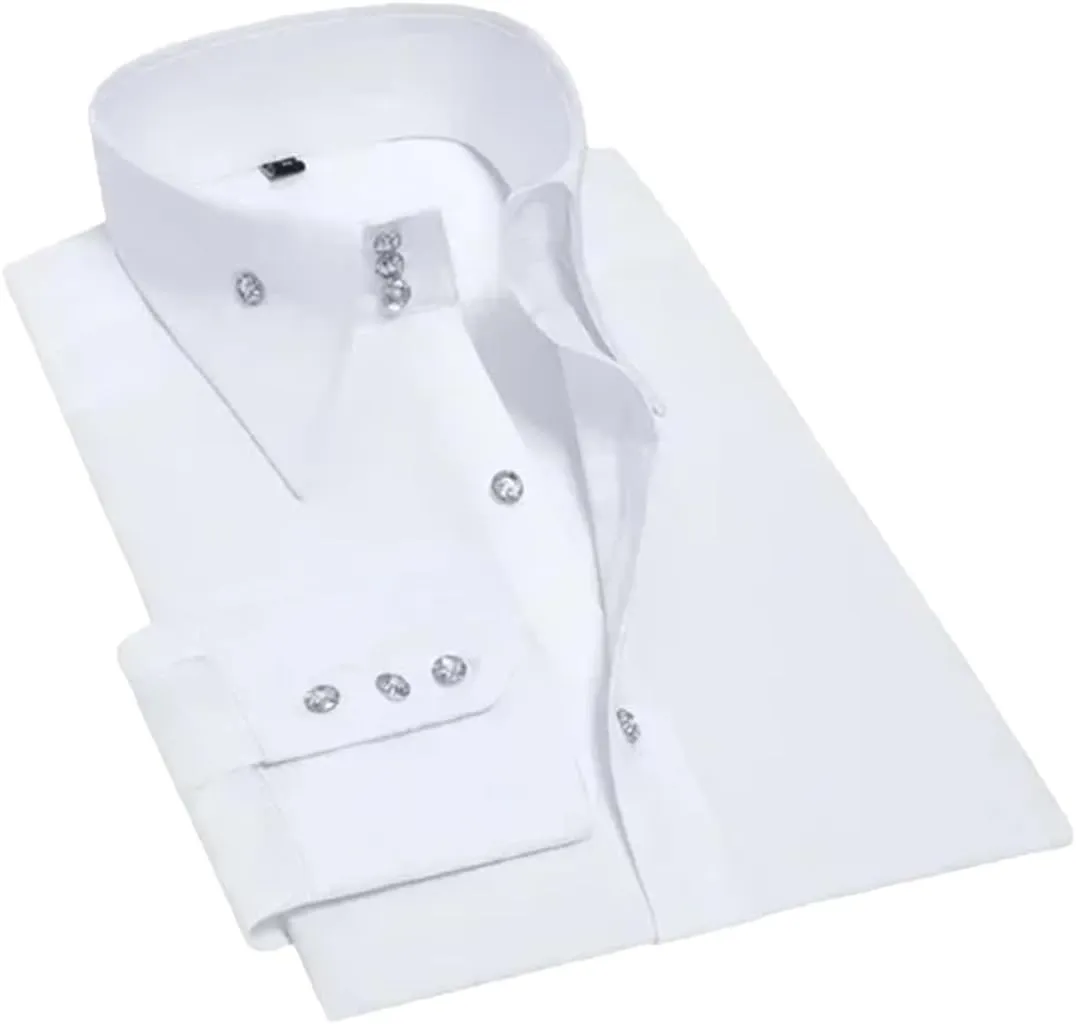 Men's Long Sleeve Crystal Button Shirt Elastic Business Slim Fit Men's Shirt