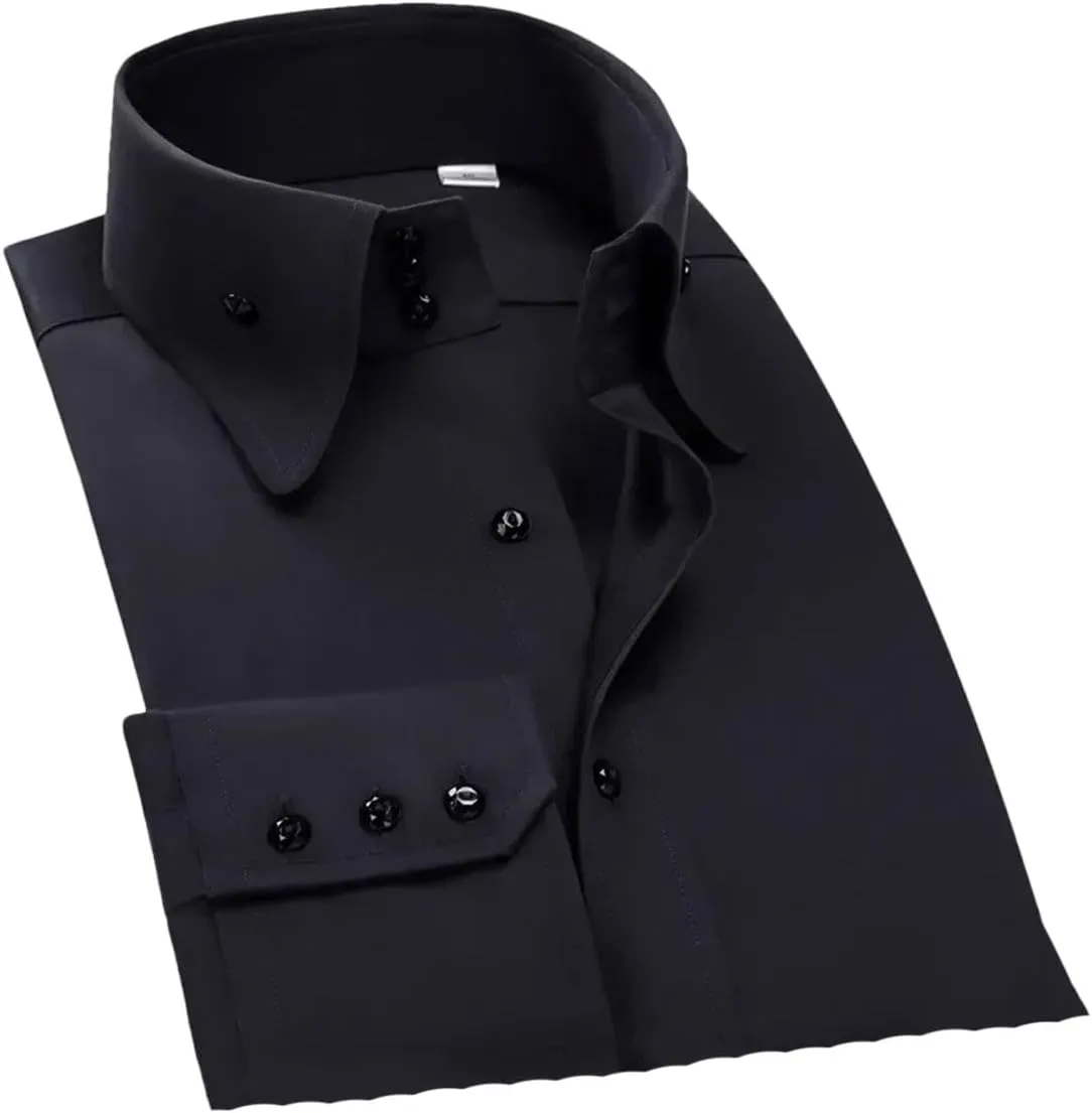Men's Long Sleeve Crystal Button Shirt Elastic Business Slim Fit Men's Shirt