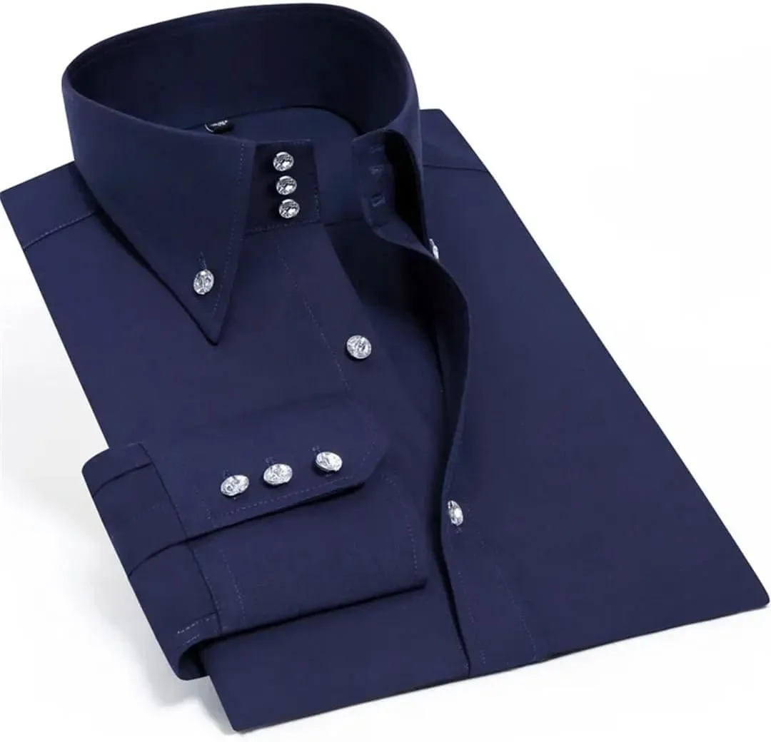 Men's Long Sleeve Crystal Button Shirt Elastic Business Slim Fit Men's Shirt