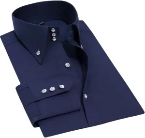 Men's Long Sleeve Crystal Button Shirt Elastic Business Slim Fit Men's Shirt
