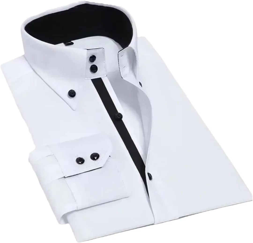 Men's Long Sleeve Crystal Button Shirt Elastic Business Slim Fit Men's Shirt
