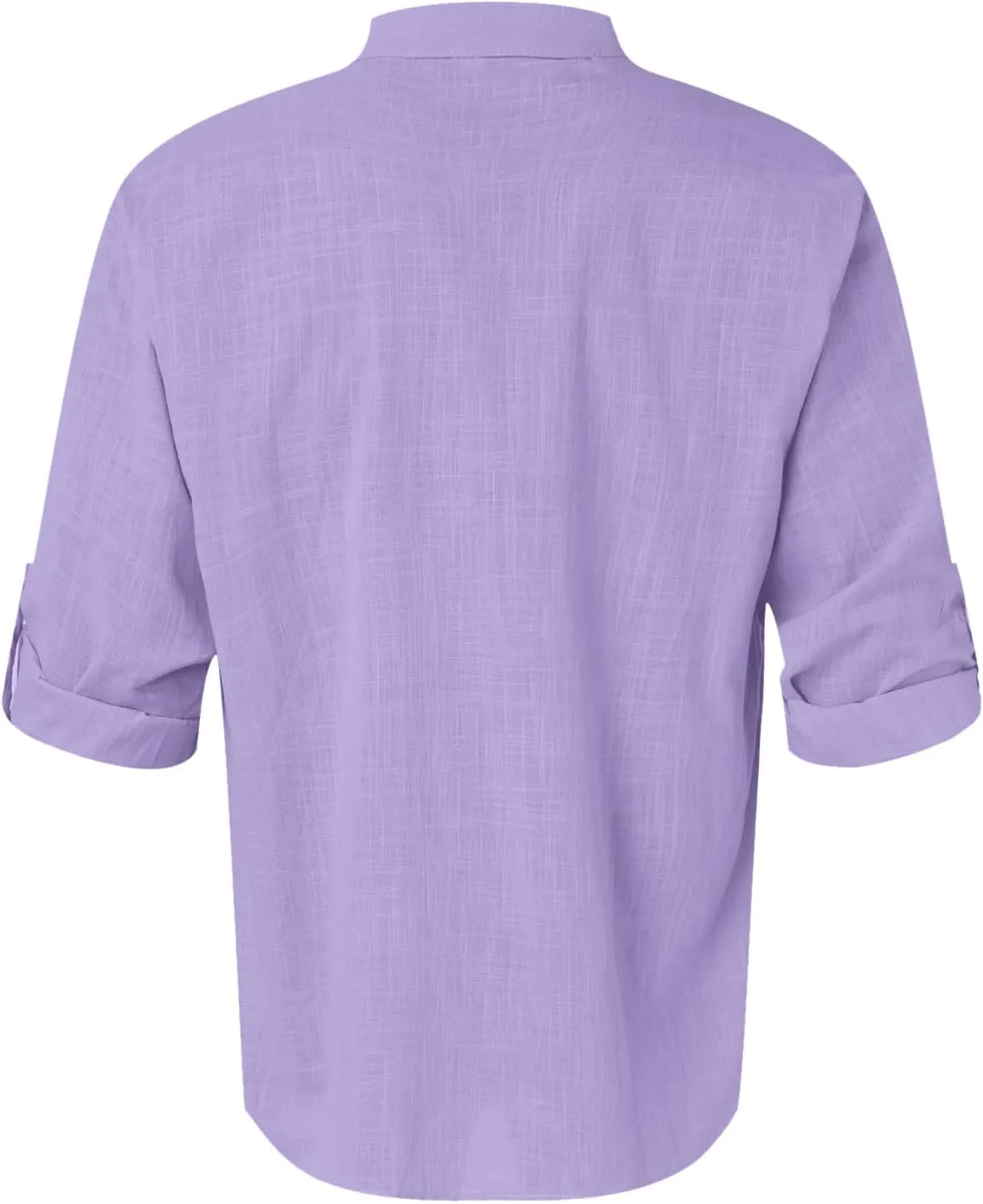 Men's Long Sleeve Shirt Linen Roll Up Cotton Beach Casual Shirts Henley T-Shirt Band Collar Vacation Tops with Pocket