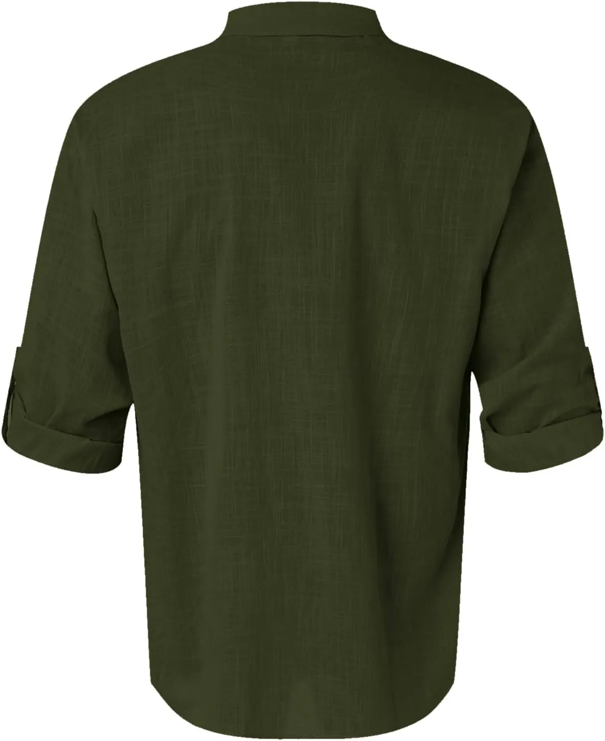 Men's Long Sleeve Shirt Linen Roll Up Cotton Beach Casual Shirts Henley T-Shirt Band Collar Vacation Tops with Pocket