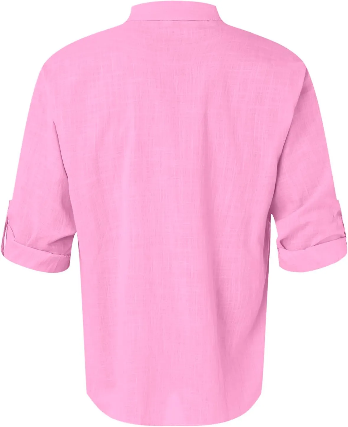 Men's Long Sleeve Shirt Linen Roll Up Cotton Beach Casual Shirts Henley T-Shirt Band Collar Vacation Tops with Pocket