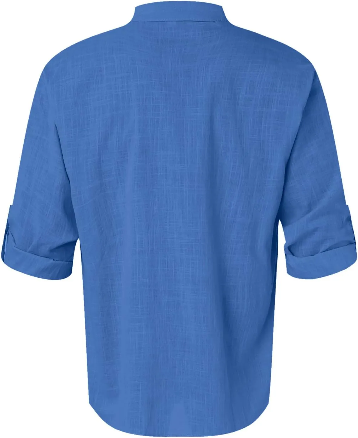 Men's Long Sleeve Shirt Linen Roll Up Cotton Beach Casual Shirts Henley T-Shirt Band Collar Vacation Tops with Pocket