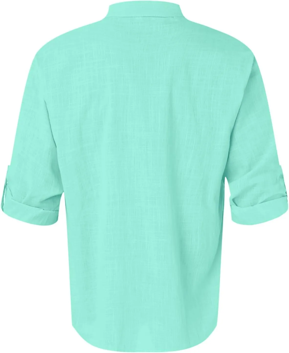 Men's Long Sleeve Shirt Linen Roll Up Cotton Beach Casual Shirts Henley T-Shirt Band Collar Vacation Tops with Pocket