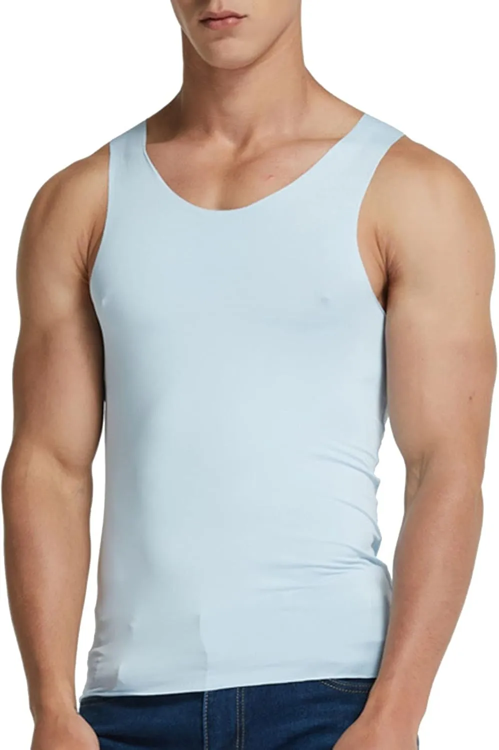 Men's Muscle Cut Shirts Summer Ice Silk Sleeveless Tank Tops Gym Bodybuilding Sport Fitness Vests Quick Drying Tee Top