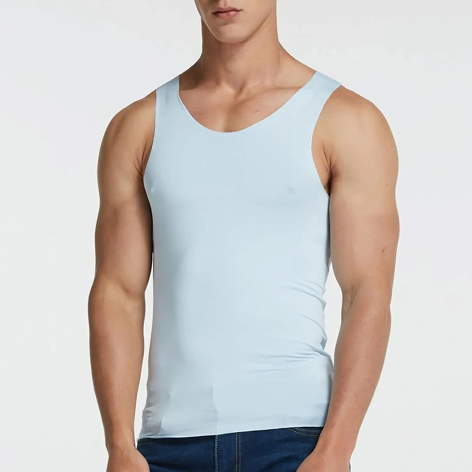 Men's Muscle Cut Shirts Summer Ice Silk Sleeveless Tank Tops Gym Bodybuilding Sport Fitness Vests Quick Drying Tee Top