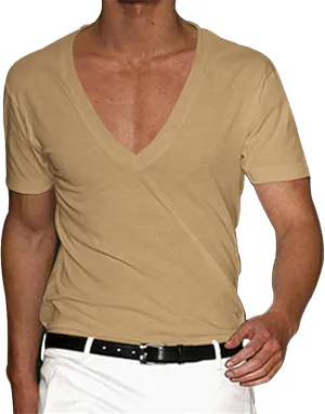 Mens Muscle T-Shirts Deep V Neck T Shirt Short Sleeve Workout T Shirts Gym Athletic Tee Shirts Bodybuilding T-Shirt