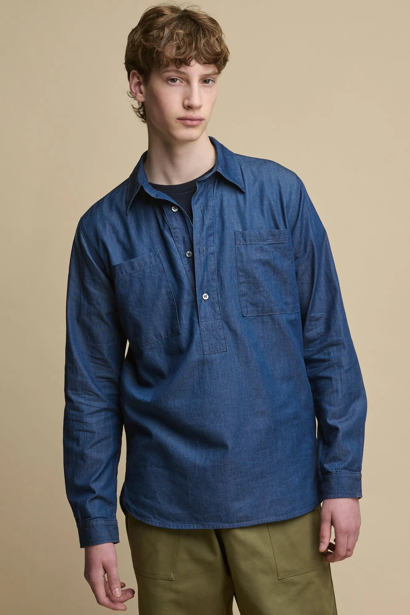 Men's Oli Half Placket Lightweight Denim Shirt - Indigo