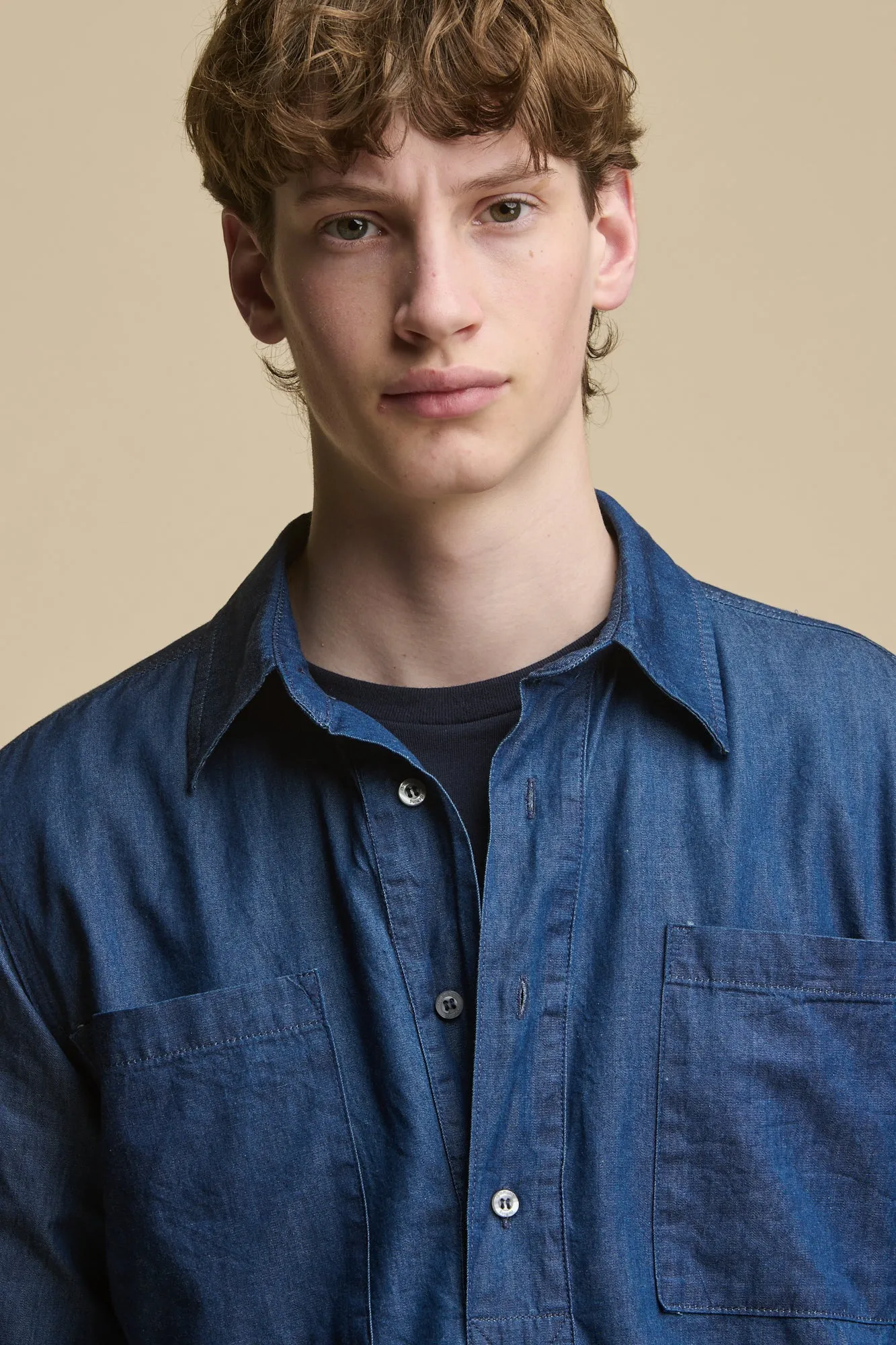 Men's Oli Half Placket Lightweight Denim Shirt - Indigo