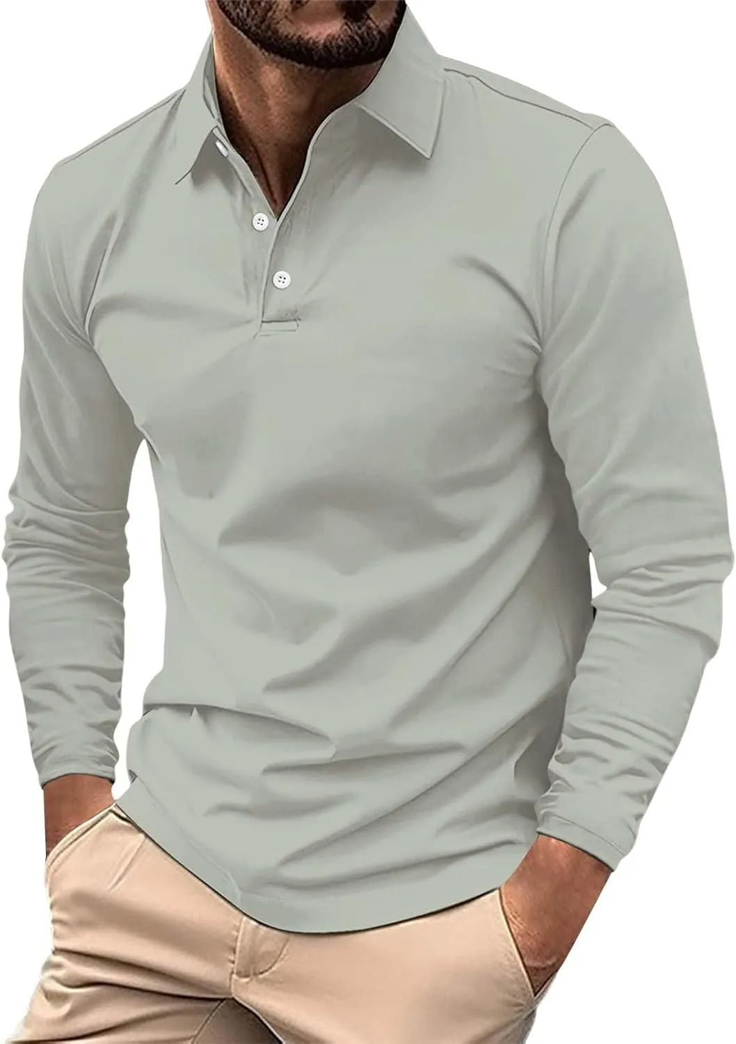 Men's Pique Polo Shirts Casual Work T-Shirts Quick Dry Long Sleeve Golf Shirt Pique Jersey Baseball Collared Tee Tops