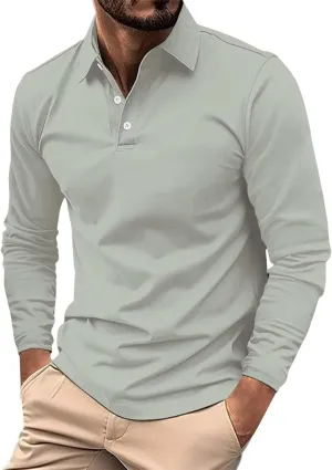 Men's Pique Polo Shirts Casual Work T-Shirts Quick Dry Long Sleeve Golf Shirt Pique Jersey Baseball Collared Tee Tops