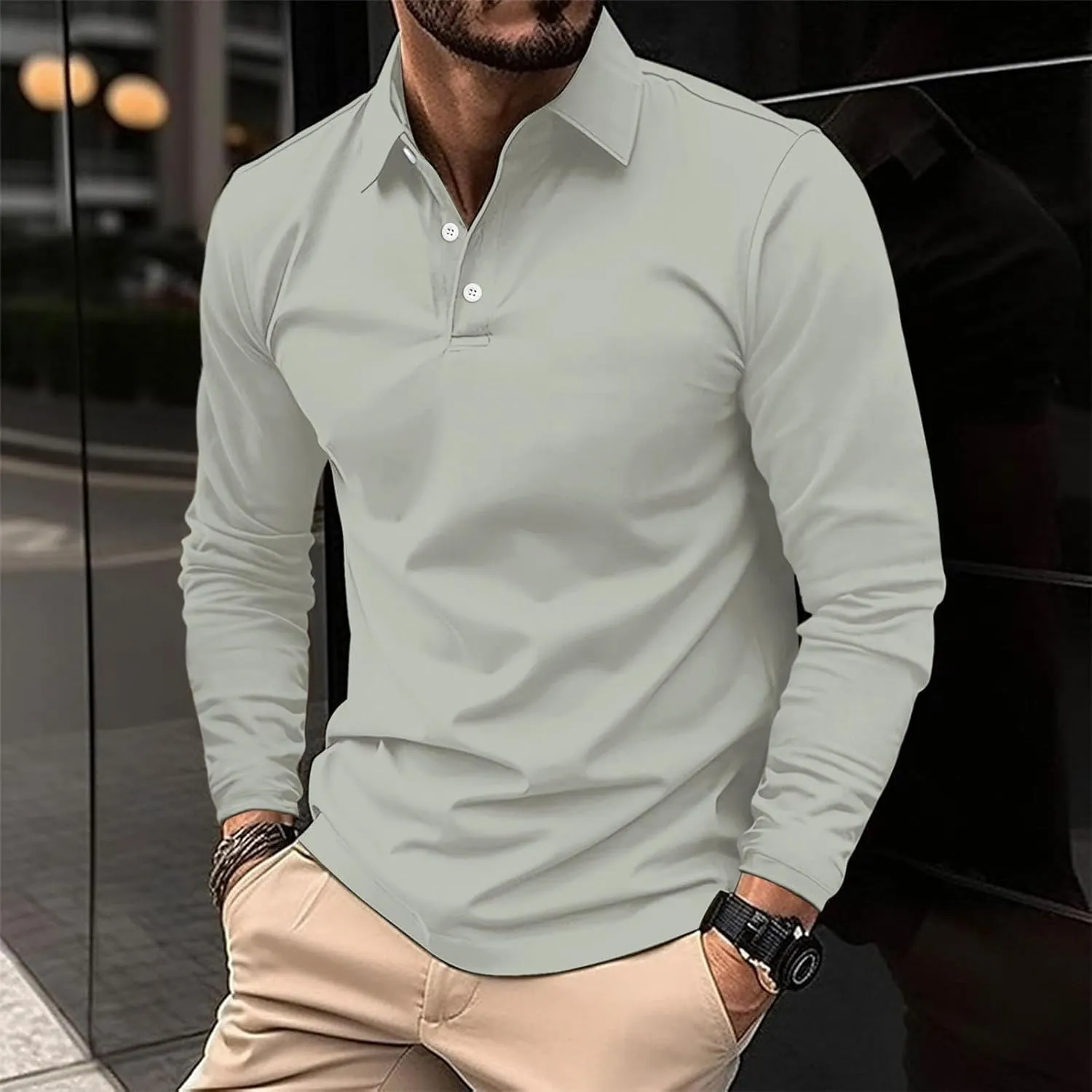 Men's Pique Polo Shirts Casual Work T-Shirts Quick Dry Long Sleeve Golf Shirt Pique Jersey Baseball Collared Tee Tops