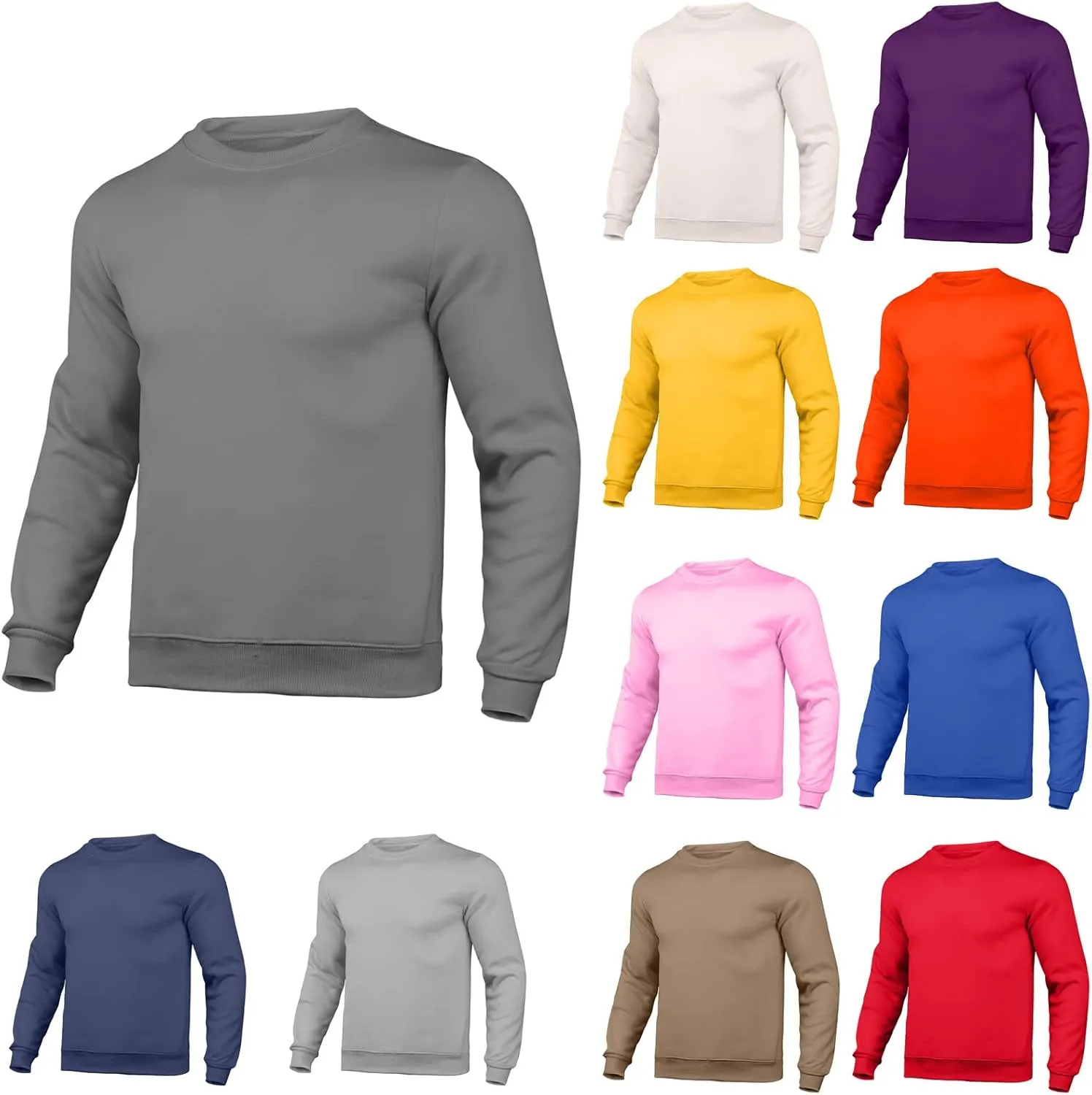 Men's Plain Pullover Sweatshirt Top Casual Crewneck Long sleeve Solid Color Lightweight Unisex Basic Leisure Jumper
