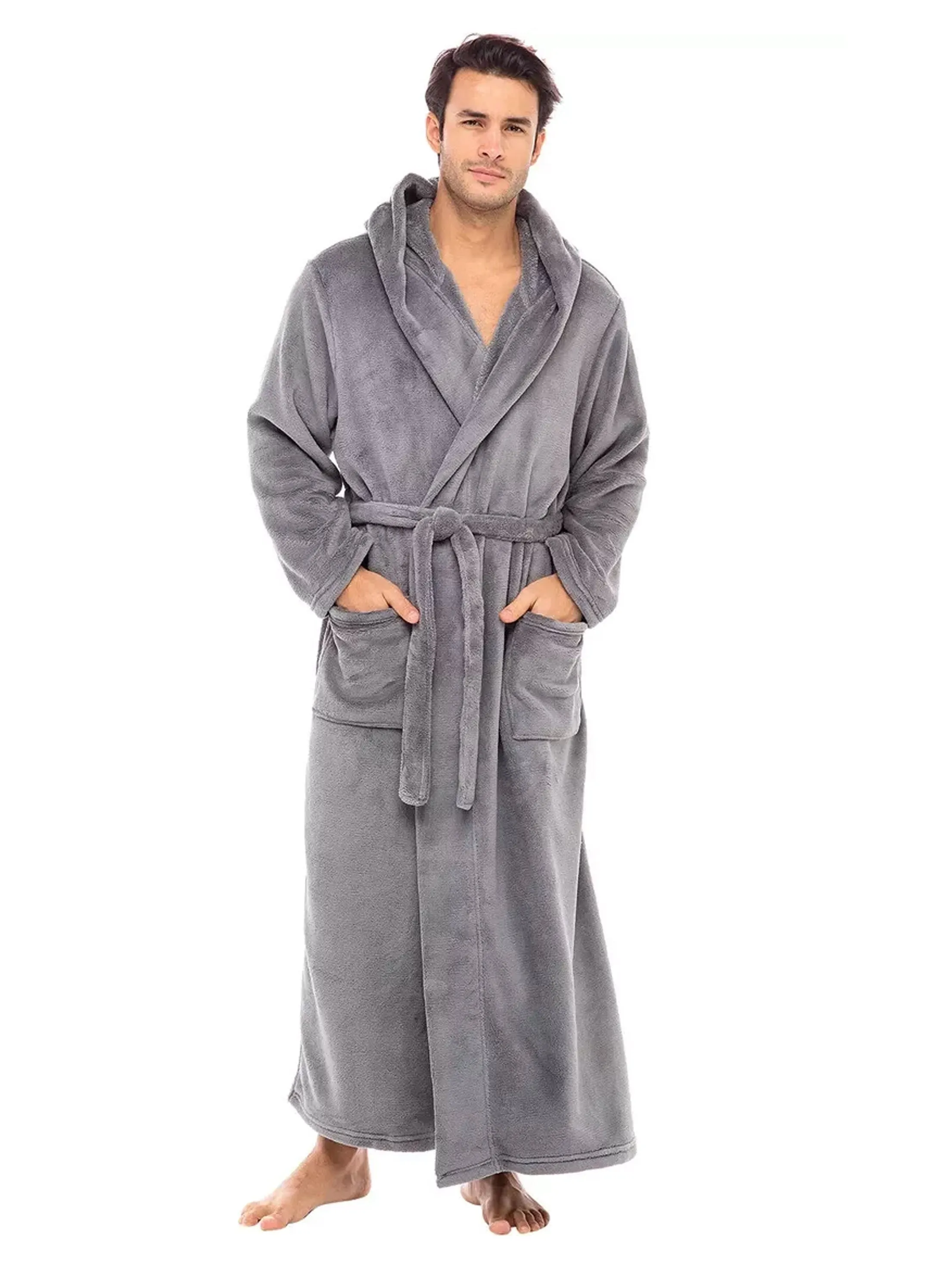 Men's Plain Solid Sleepwear Robe,Grey
