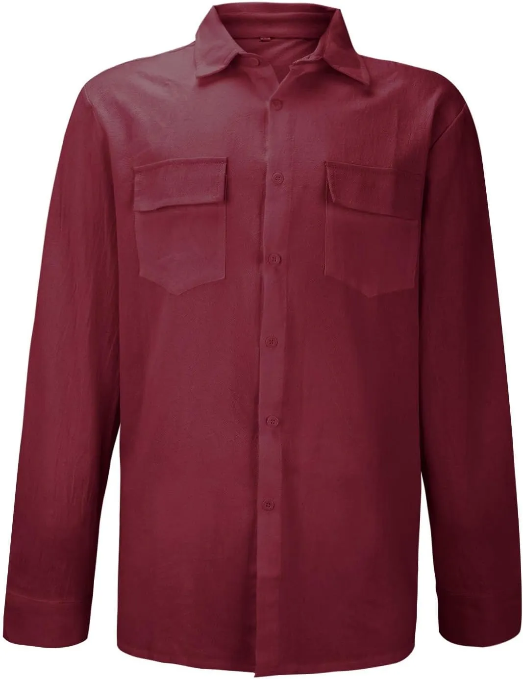 Mens Plus Size Cotton Linen Shirt with 2 Big Pockets Combat Outdoor Traveling Tops Long Sleeve Light Casual Versatile Shirts