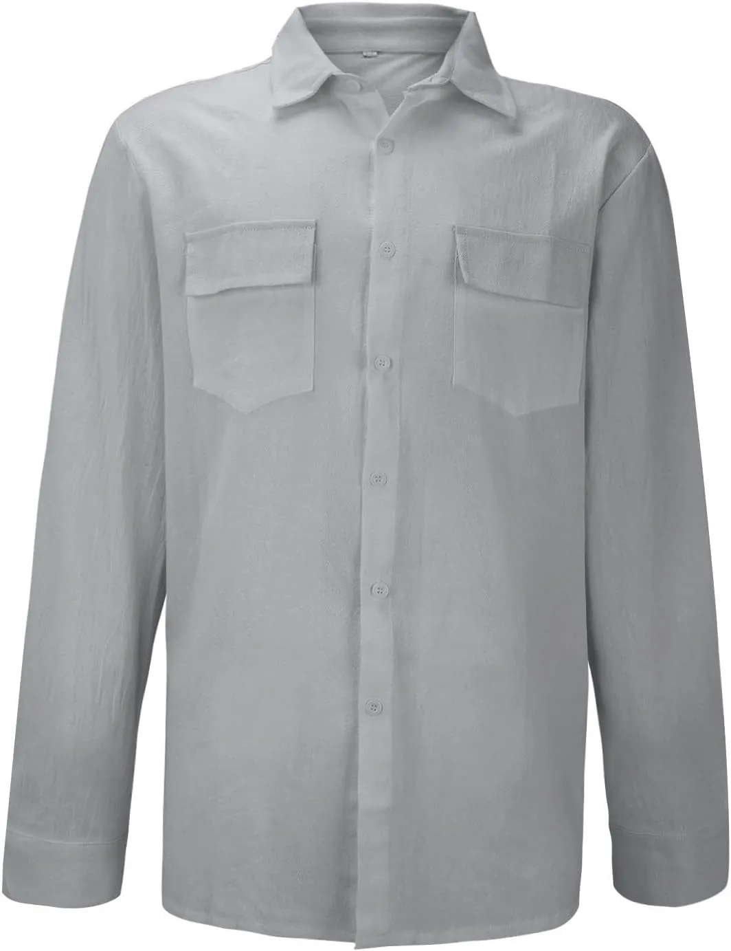 Mens Plus Size Cotton Linen Shirt with 2 Big Pockets Combat Outdoor Traveling Tops Long Sleeve Light Casual Versatile Shirts