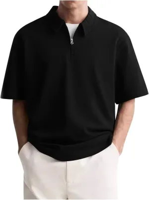 Mens Polo Shirts Short Sleeve Quarter Zip Golf Shirt Vintage Solid Collared Tshirt Loose Fit Casual Stylish Tops