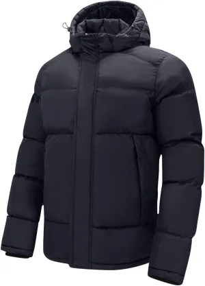 Mens Puffer Jacket with Hood Winter Thermal Puffy Jacket Lightweight Windproof Water Resistant Down Coat Outerwear