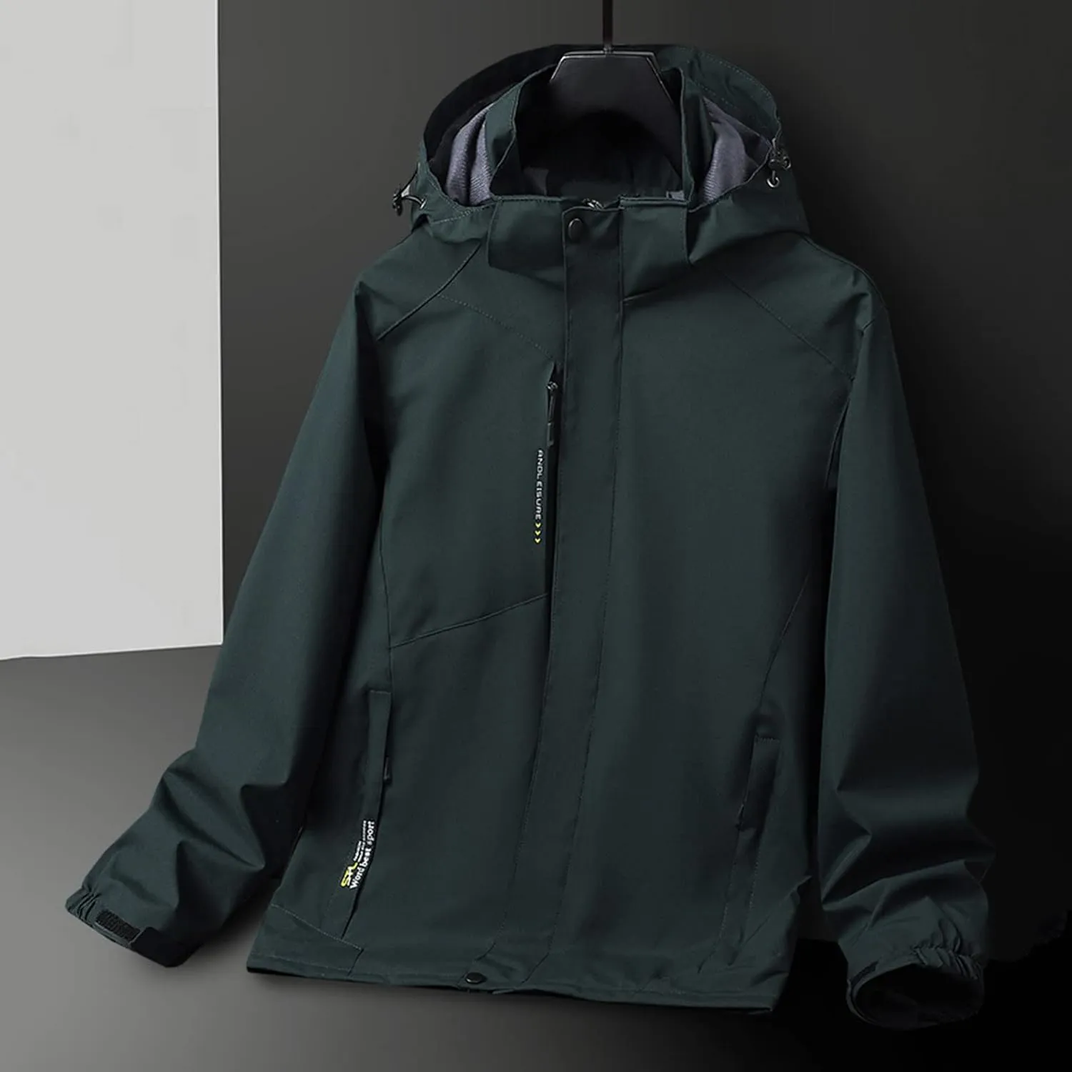 Men's Rain Jacket Waterproof Breathable Solid Hooded Windbreaker Jacket Men's Outdoor Sports Jackets Lightweight Coat