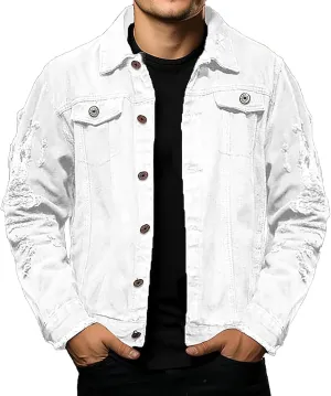 Mens Ripped Jacket Casual Distressed Vintage Trucker Style Denim Shirt Cowboy Cut Fashion Jean Coat Tops Chaqueta para Hombre