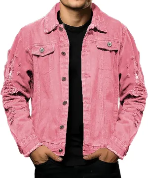Mens Ripped Jacket Casual Distressed Vintage Trucker Style Denim Shirt Cowboy Cut Fashion Jean Coat Tops Chaqueta para Hombre