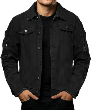 Mens Ripped Jacket Casual Distressed Vintage Trucker Style Denim Shirt Cowboy Cut Fashion Jean Coat Tops Chaqueta para Hombre