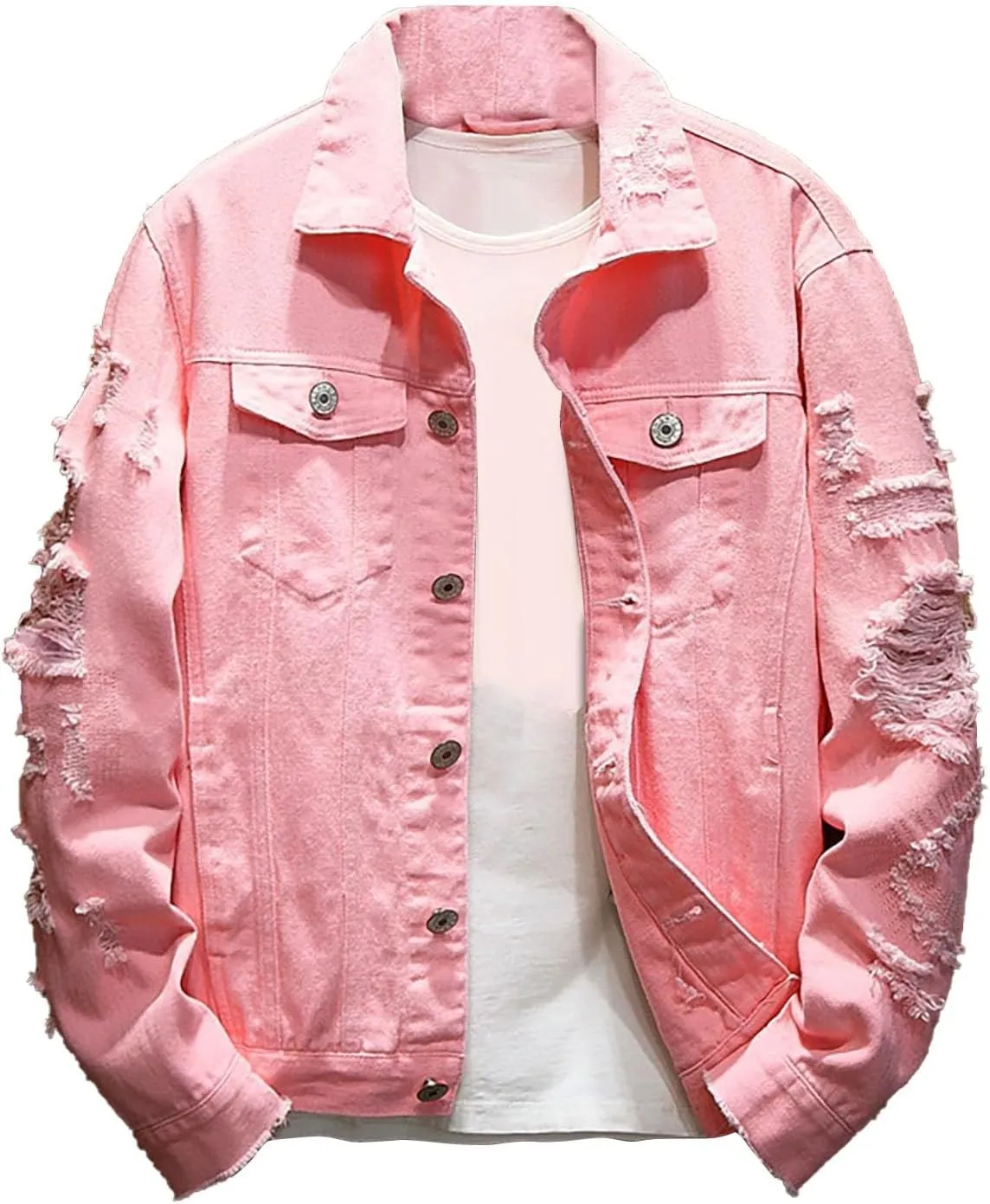 Mens Ripped Jacket Casual Distressed Vintage Trucker Style Denim Shirt Cowboy Cut Fashion Jean Coat Tops Chaqueta para Hombre