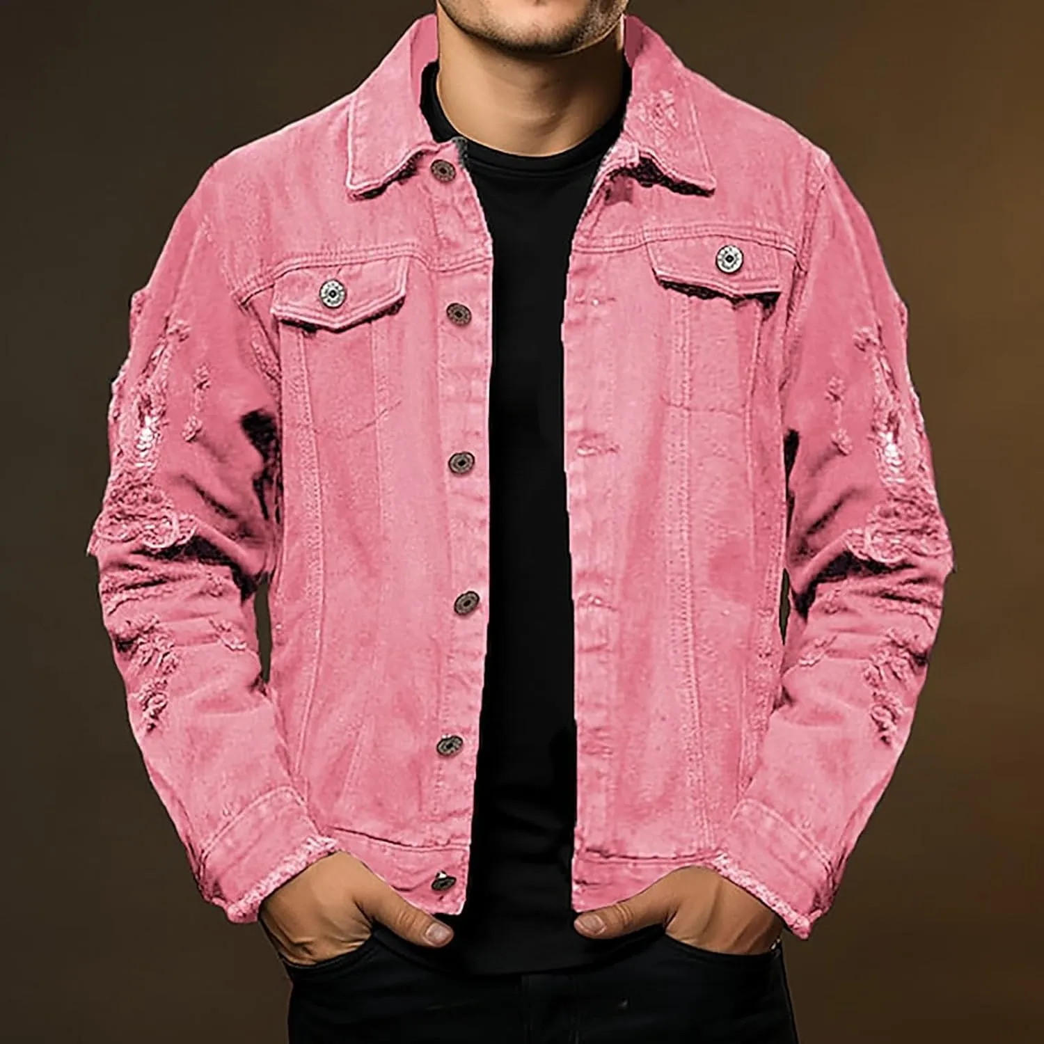 Mens Ripped Jacket Casual Distressed Vintage Trucker Style Denim Shirt Cowboy Cut Fashion Jean Coat Tops Chaqueta para Hombre