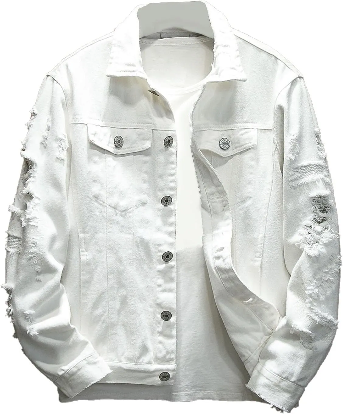 Mens Ripped Jacket Casual Distressed Vintage Trucker Style Denim Shirt Cowboy Cut Fashion Jean Coat Tops Chaqueta para Hombre