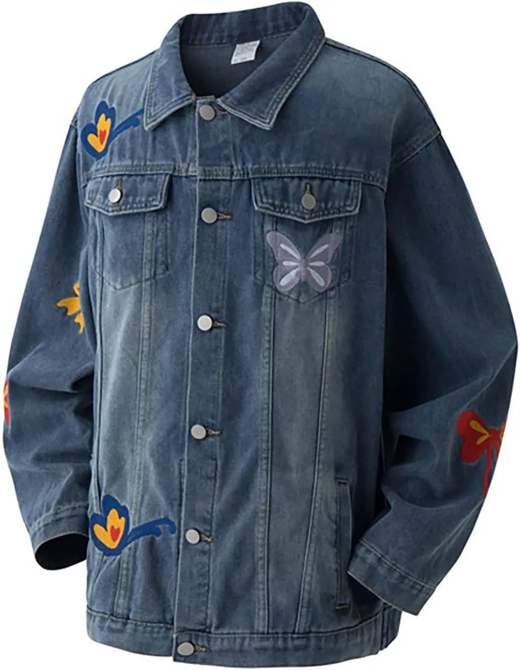 Mens Rugged Distressed Denim Jackets Regular Fit Long Sleeve Cowboys Jean Jackets Button Down Ripped Trucker Outwear