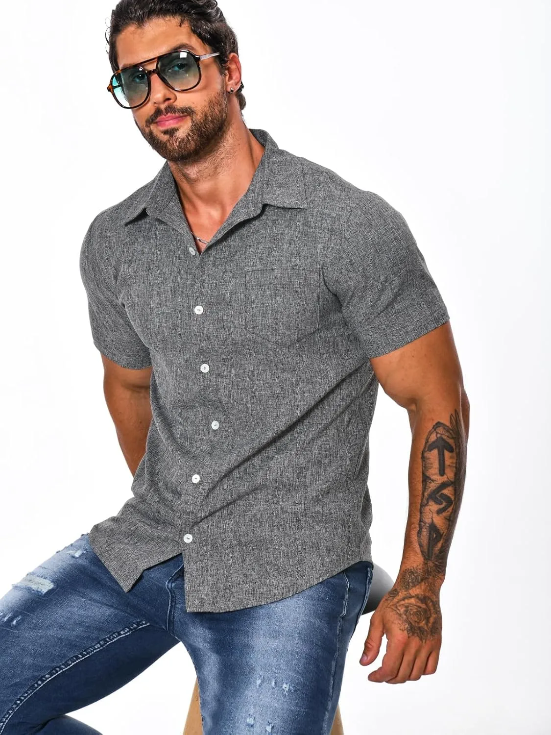 Mens Shirts Summer T Shirt Short Sleeve Button Down Dress Shirts Casual Tshirt Stylish Fashion Clothes