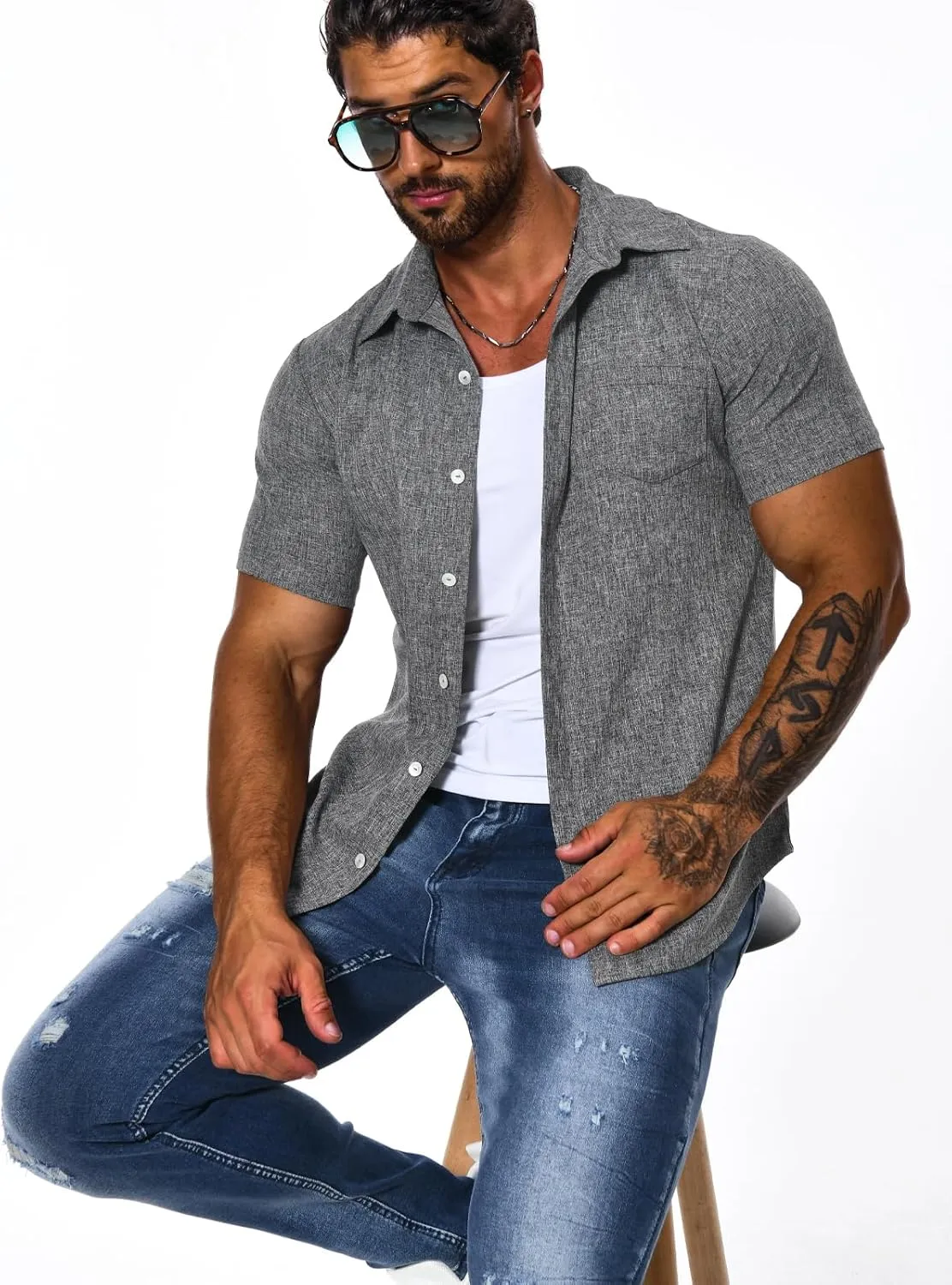 Mens Shirts Summer T Shirt Short Sleeve Button Down Dress Shirts Casual Tshirt Stylish Fashion Clothes
