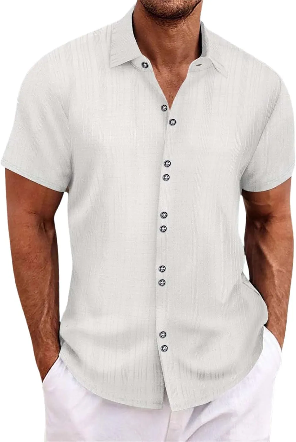 Men's Short Sleeve Button Down Shirt Summer Casual Lightweight Hipster Beach Wedding Shirts Stylish Hawaiian Tops
