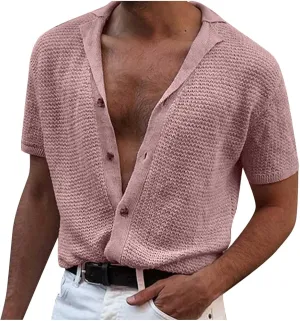 Men's Short Sleeve Cardigan Sweater Button Down Summer Beach Shirts Casual Open Front Coats Tops