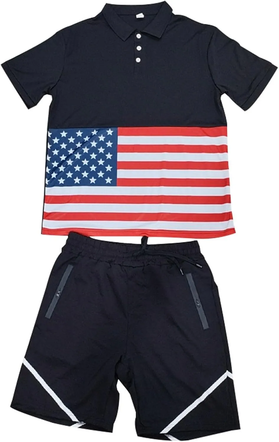Mens Shorts Sets 2 Piece Outfits America Flag Golf Polo Shirts Short Sleeve Patriotic Athletic Gym Beach Fashion Tracksuit