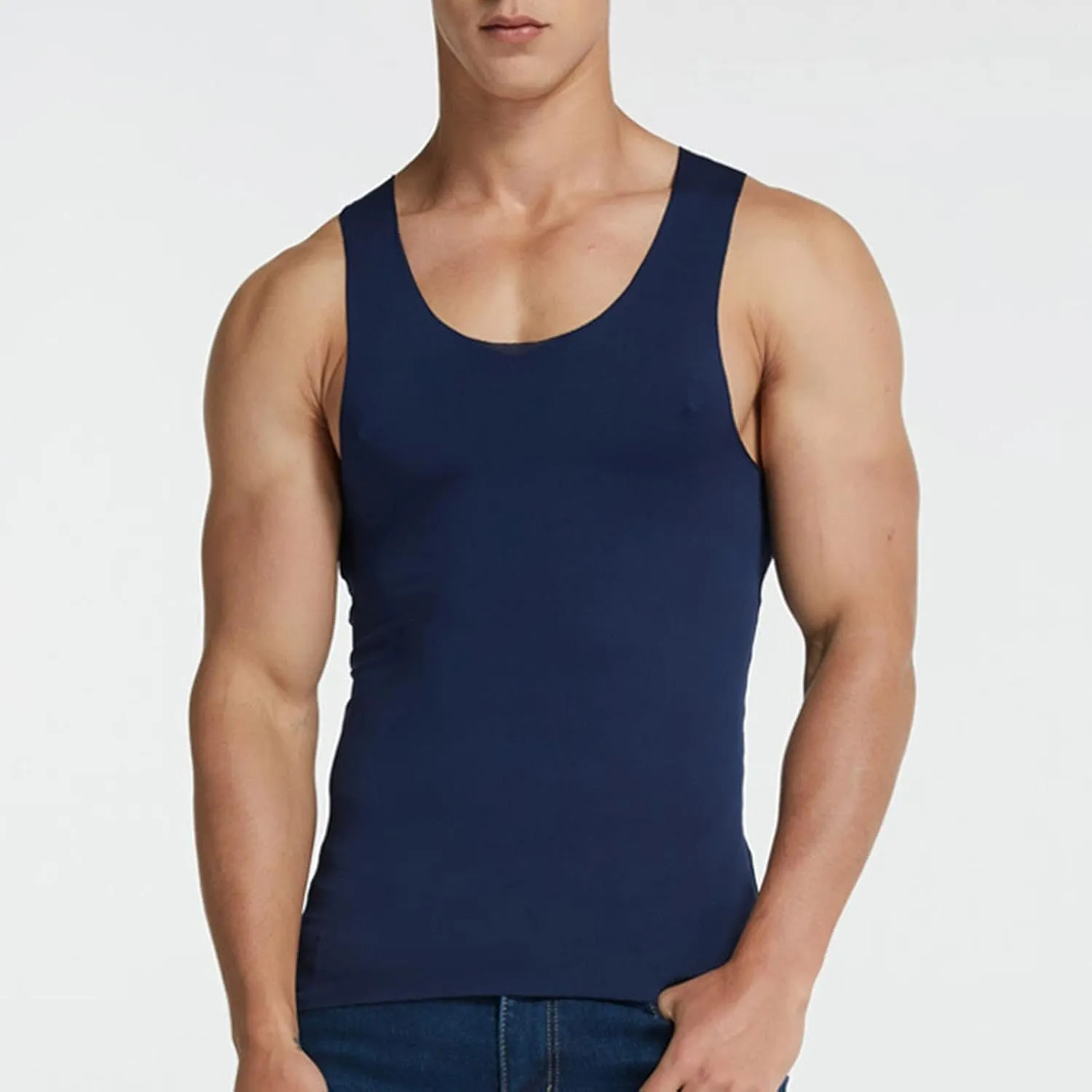 Men's Silk Tank Tops Breathable Quick Dry Sleeveless Muscle Cut Off Shirt Casual Moisture Wicking Athletic Sweat Shirts