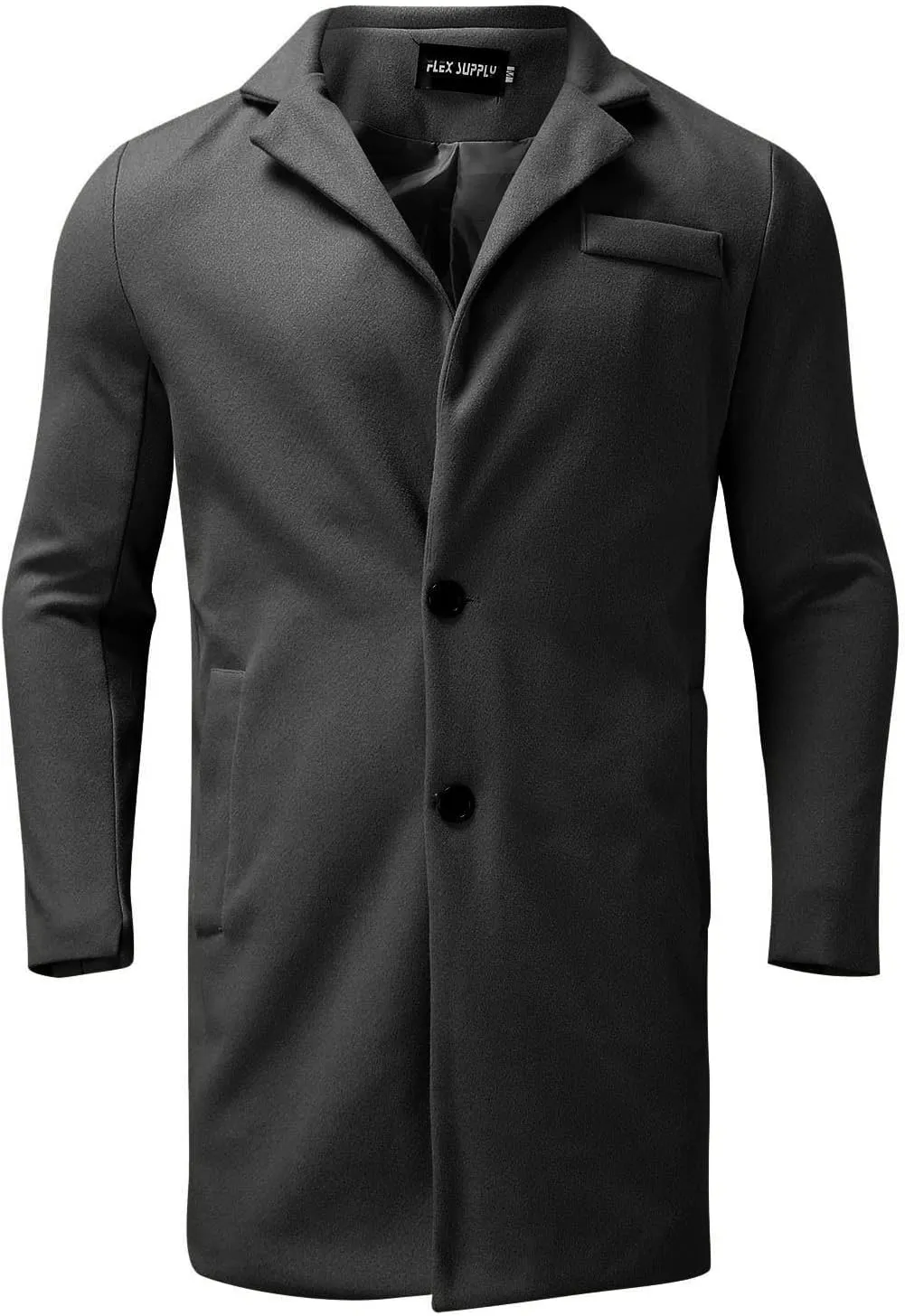Mens Single Breasted Duffle Trench Coat Mid Length Winter Warm Winbreaker Pea Coat Notch Lapel Long Casual Overcoat